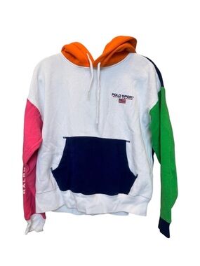 Polo Sport Colorblock Hoodie Women’s L White Multicolor Pullover Streetwear
